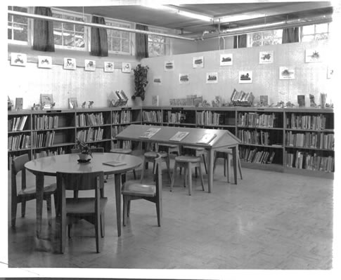 Black and white photo of the Melville Library Children’s Department in 1961