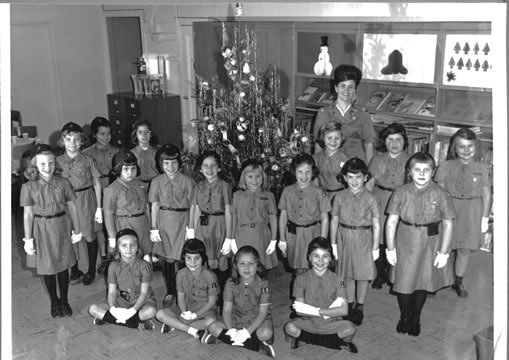 Black and white image of the Brownies at Christmas, Melville library, 1965