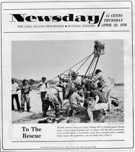 Newsday picture from 4-22-1976, depicting the rescue of Charles Dimino III from a drainage hole on Route 110