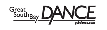 Great South Bay Dance logo.  The words written out with "dance" written in all capital letters and bold. Under that is the website info: gsbdance.com.
