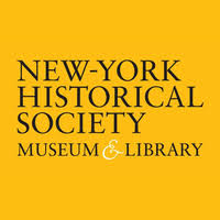 New York Historical Society Museum & Library written out in gold square. 