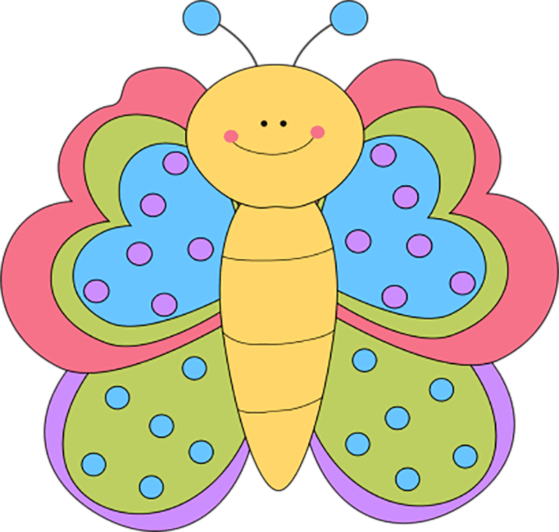 Clipart picture of a cute butterfly with a smiling face. 