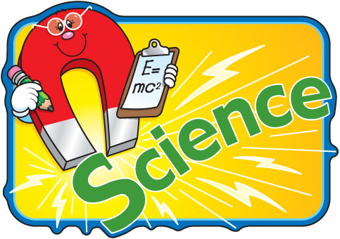 Clipart picture of a Magnet with a cute face holding a clipboard and the word Science spelled out. 