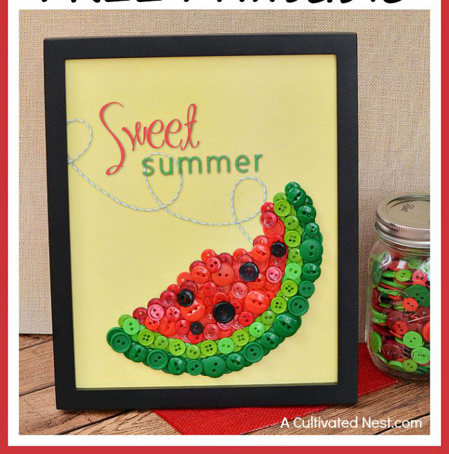 Image of the craft. Framed sign that says "Sweet Summer" and a slice of watermelon with a bite taken out. 