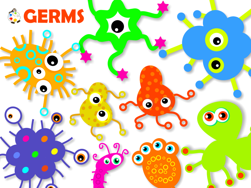 Cartoon images of germ microbes. 