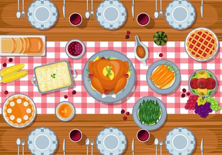 Clipart picture of a Thanksgiving table set-up.