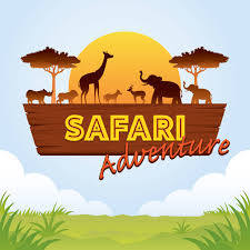 African Safari Adventure Sign with Animals Silhouette, Nature and Wildlife