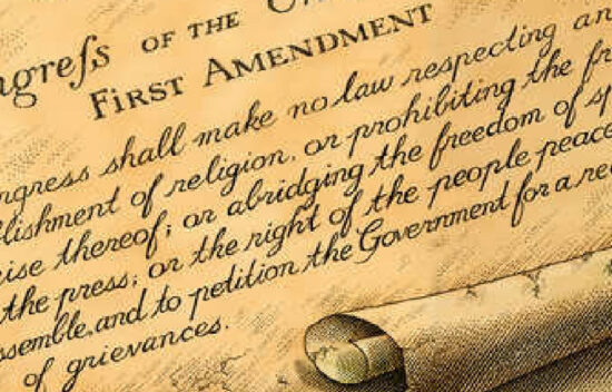 Image of the writing of the original document's first amendment.