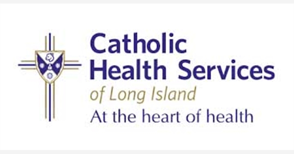 Catholic Health Services logo which states Catholic Health Services of Long Island At the Heart of Health with a cross on the side. 