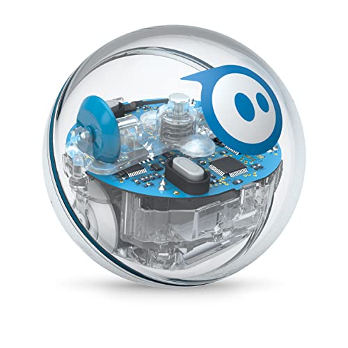Image of a Sphero Robot. Clear plastic sphere with computer mother board mechanism in the center. 
