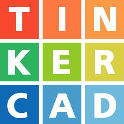 The logo for Tinkercad, which is 9 boxes with each letter spelled out consecutively in rainbow colors.