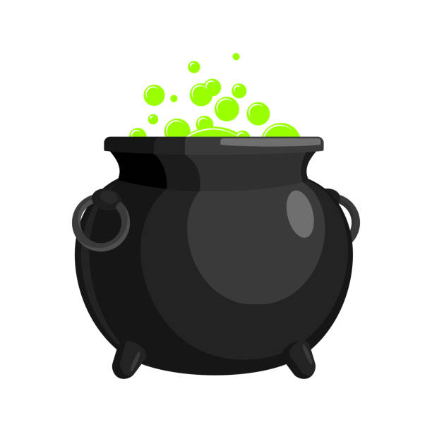 Image of a clipart cauldron with green bubbles coming out of the top.