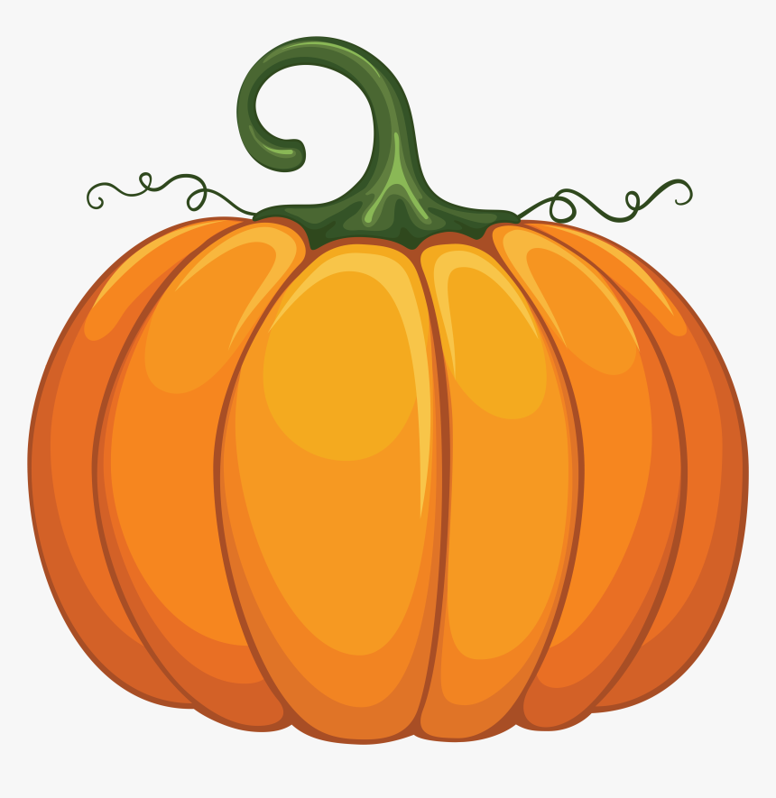 Clip art image of a large orange pumpkin with a green stem. 