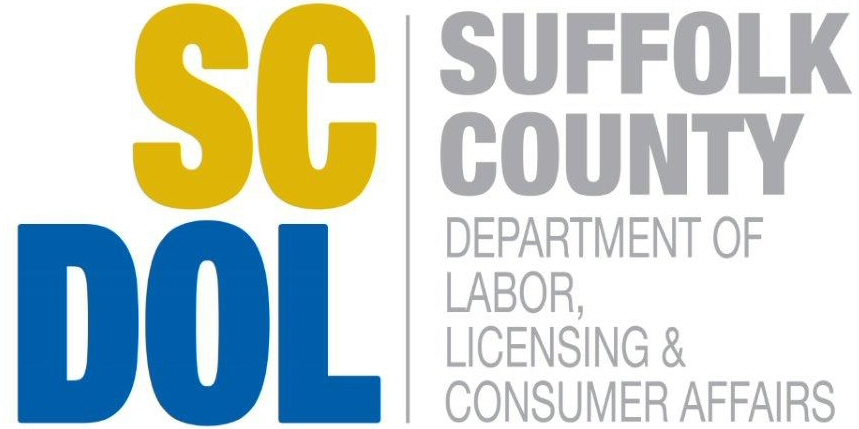 Suffolk County Department of Labor Logo which says: SCDOL Suffolk County Department of Labor, Licensing and Consumer Affairs