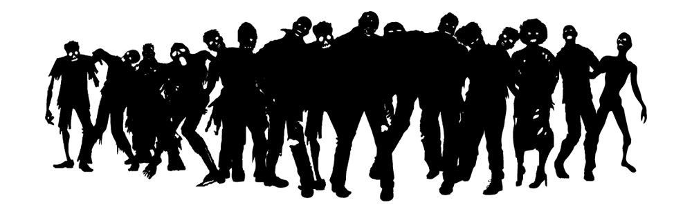 Many zombie silhouettes on a white background