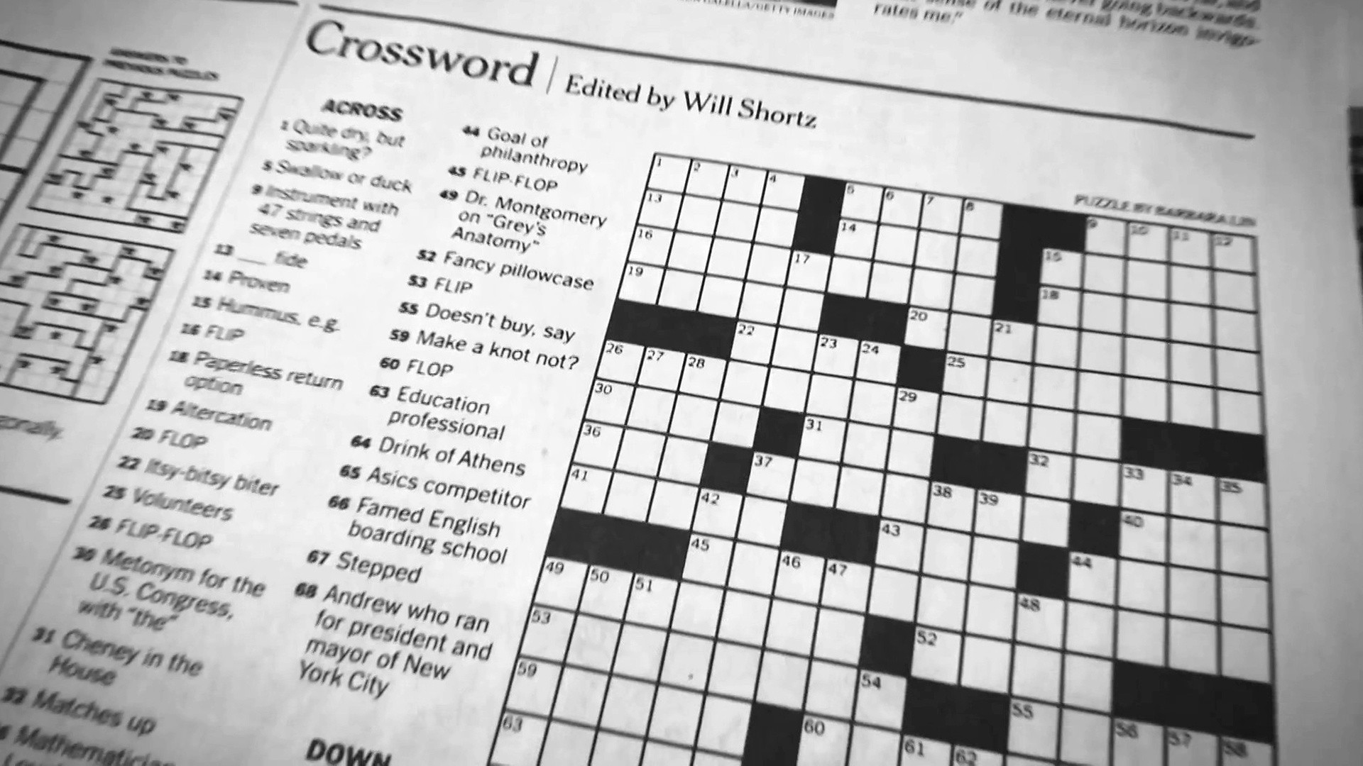 Image of a crossword puzzle in a newspaper