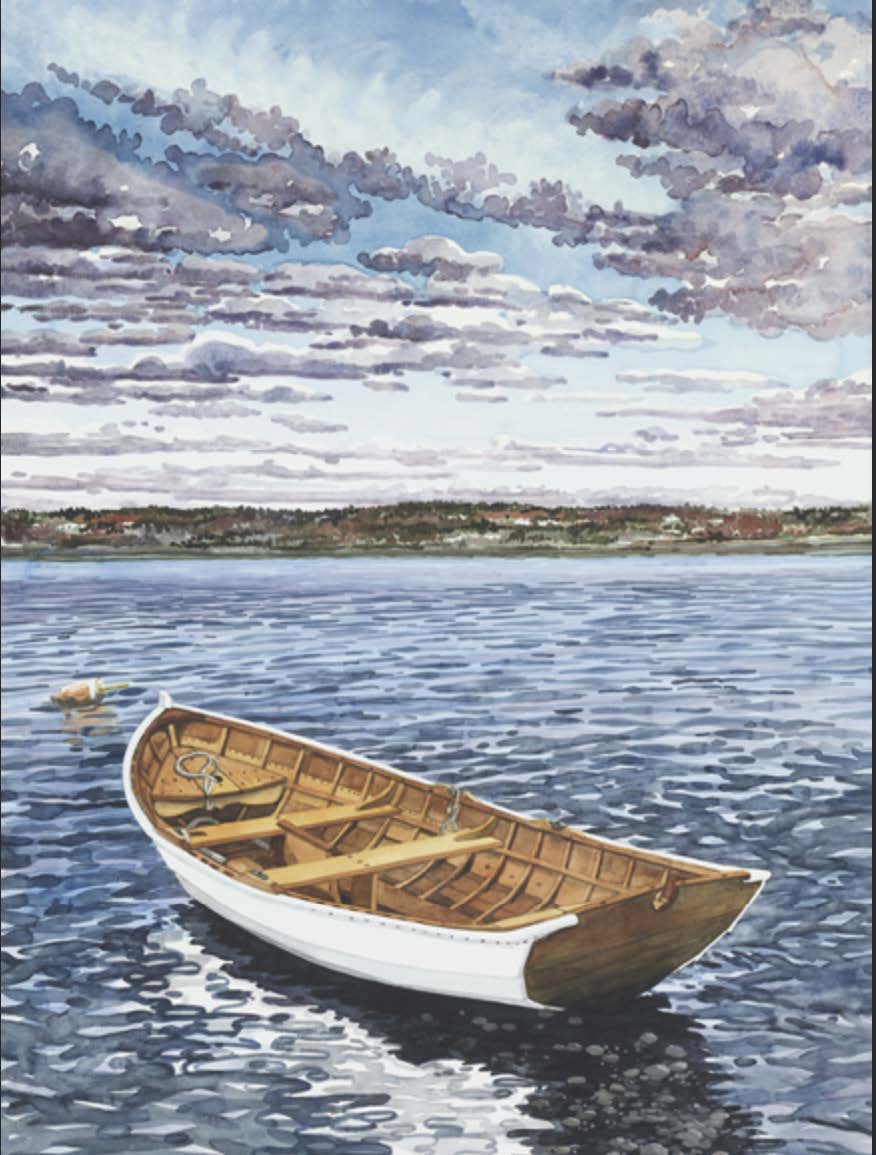 Painting of a row boat. 