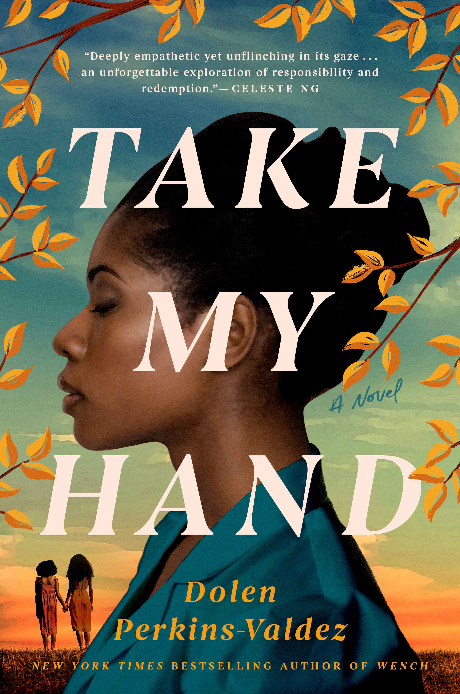 Image of Book Cover featuring a woman in profile with eyes closed. In the background there is a silhouette of two young girls holding hands..