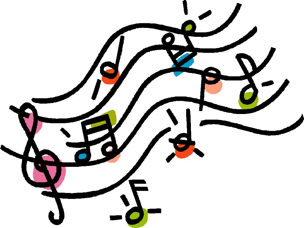 Image of a simple clipart of music notes, different colors used as shadows for each note.