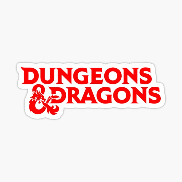 Dungeons and Dragons Official Logo featuring the words spelled out in red and the ampersand has the head of a dragon breathing fire as one end and the tail of a dragon as the other. 