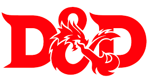 Red lettering depicting a D, a dragon in the shape of an ampersand, and another D to spell out D&D.