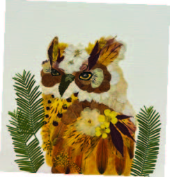 Image of the craft featuring an owl made with dried flowers.