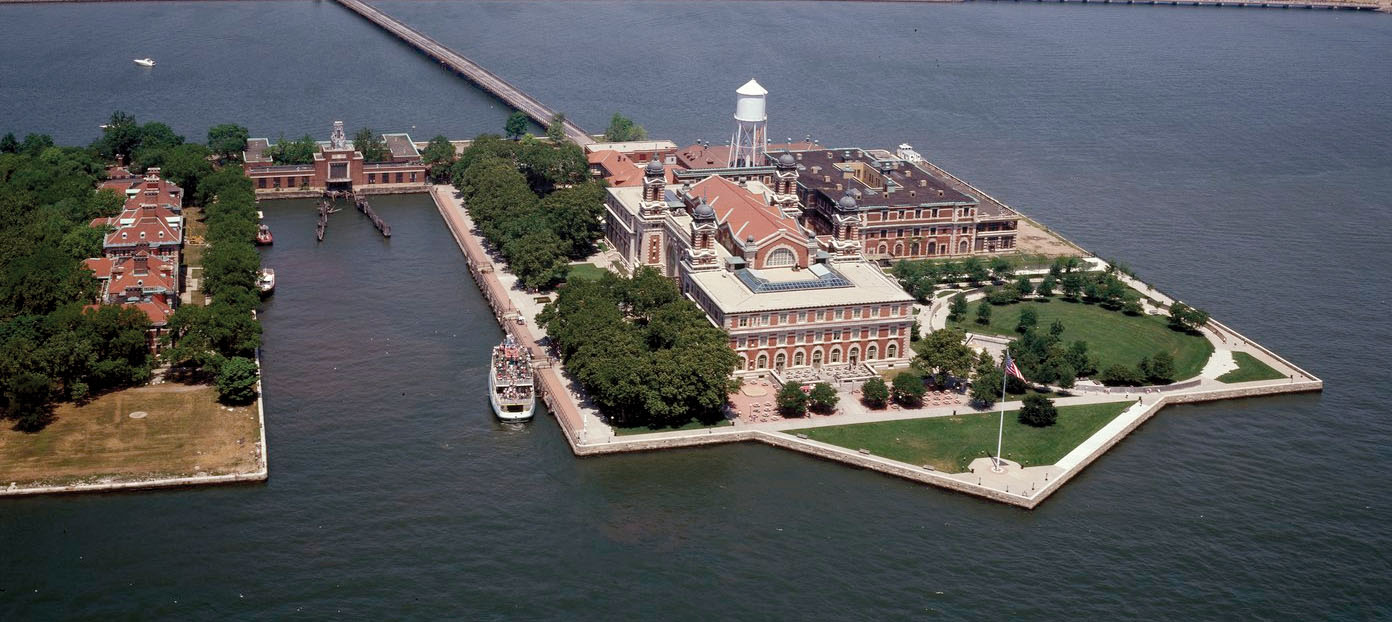 Image of an aerial view of Ellis Island, NYC.