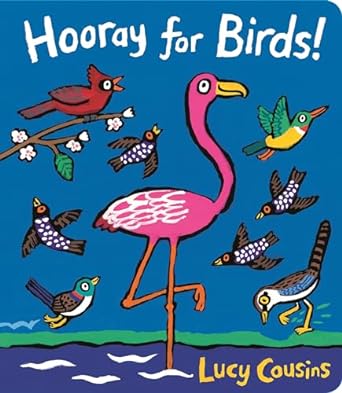 Image of Book cover featuring an animated depiction of a Flamingo as the center character and many other types of birds around the Flamingo.