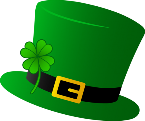 Leprechaun hat with a 4 leaf clover. 