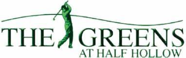Greens' logo with The Greens at Half Hollow spelled out and a silhouette of playing golf.