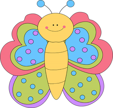 Clipart picture of a cute butterfly with a smiling face. 