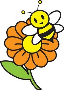 Clipart picture of a bee sitting on a flower.