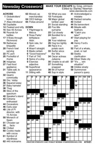 Image of a Newsday crossword puzzle.