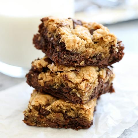Image of 3 stacked "Brookies" (Combination of brownies and cookies).