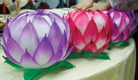 Image of Crepe Paper Korean Lanterns that look like Lotus blossoms.