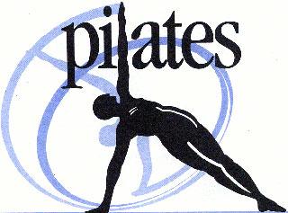 clipart picture of stick figure in a pose and the left arm is the l in the word Pilates which is spelled out.
