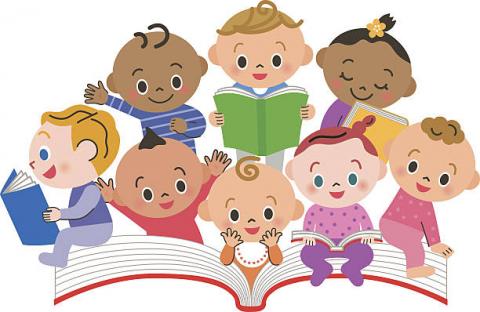 clipart picture of babies reading a book 