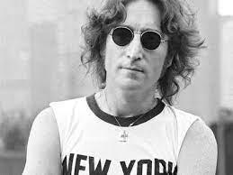 Black and white photo of John Lennon