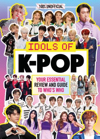 Magazine cover with images of different K-Pop musicians.