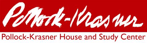 Image of the Pollock Krasner House and Study Center. Features Pollock and Krasner's signatures written in white on a red background. The words "Pollock-Krasner House and Study Center" written below in red with a white background.