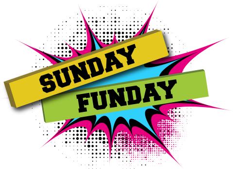 Image of bright popping colors with the words "Sunday Funday" spelled out