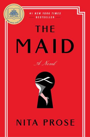 Book Cover for the Book the Maid by Nita Prose featuring a red cover with a black keyhole in the center. 