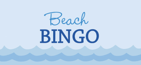 blue waves with the words Beach BINGO written in darker shades of blue over them.