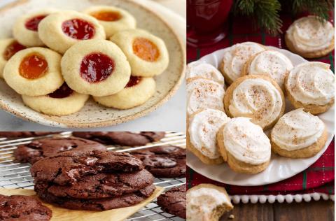 3 plates of different holiday cookies.