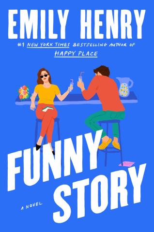 Image of the book cover featuring an illustrated picture of a woman and a man sitting on stools at a high bar table lifting up 2 drinks in clear glasses with straws. 