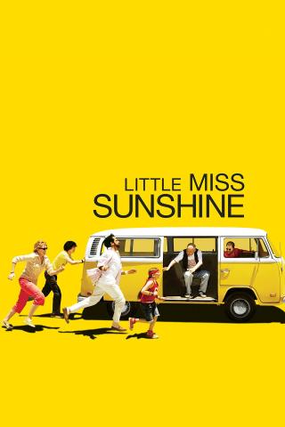Image of Movie cover featuring a bright yellow background, a Volkswagen Van and people running. 