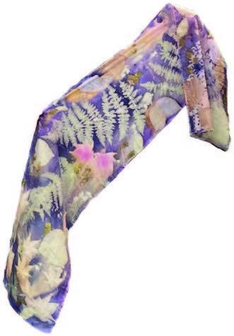 Image of the craft. Decorated long strip of sheer fabric.