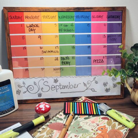 Image of the craft using paint chips to create the day spaces on the calendar