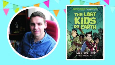 Split image of the author on one side and his book on the other. 