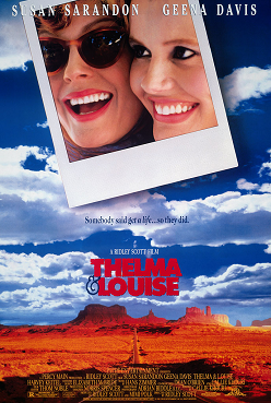 Image of movie poster featuring 2 women in a polaroid photo on top of a picture of the desert in the western USA